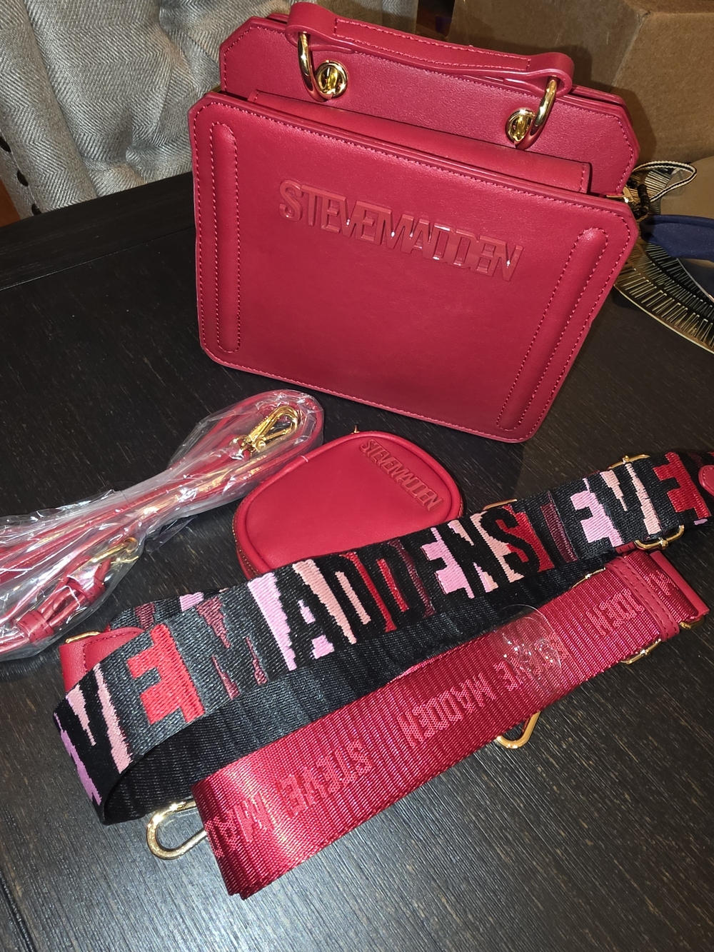 Steve Madden Hot Pink Structured Crossbody Bag with Interchangeable Straps